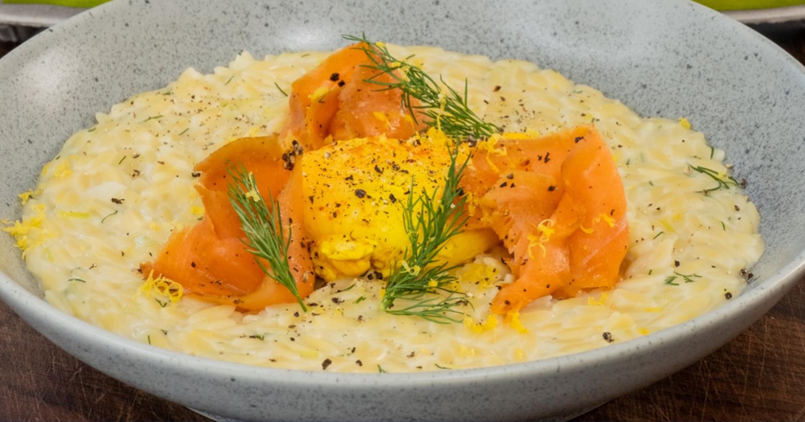 Leek Orzo with Poached Egg